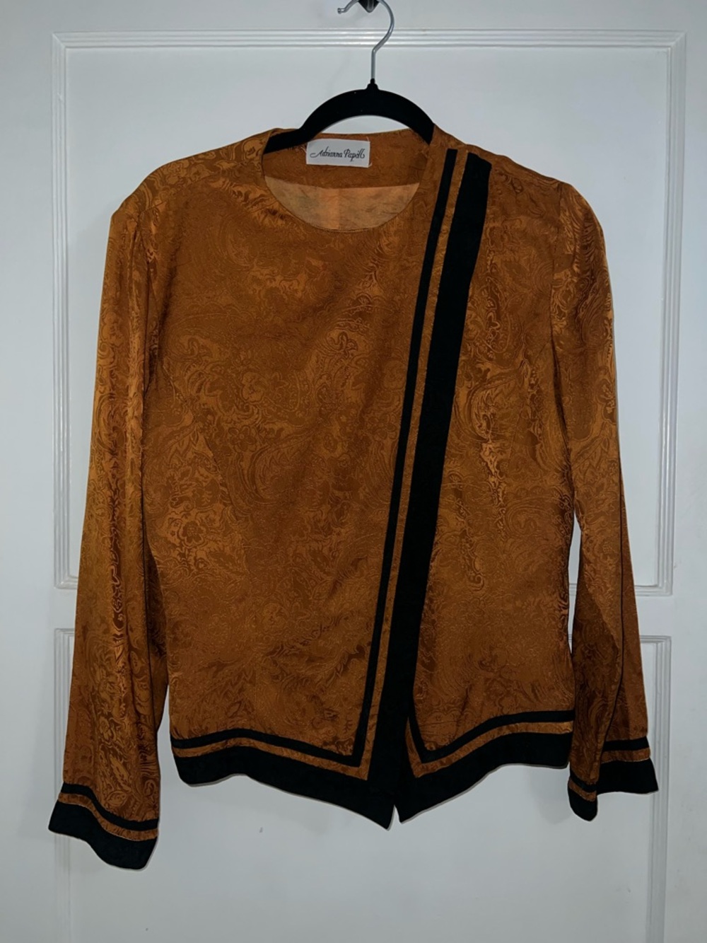 Adrianna Papell Rust Brown and Black Paisley Button Down Shirt